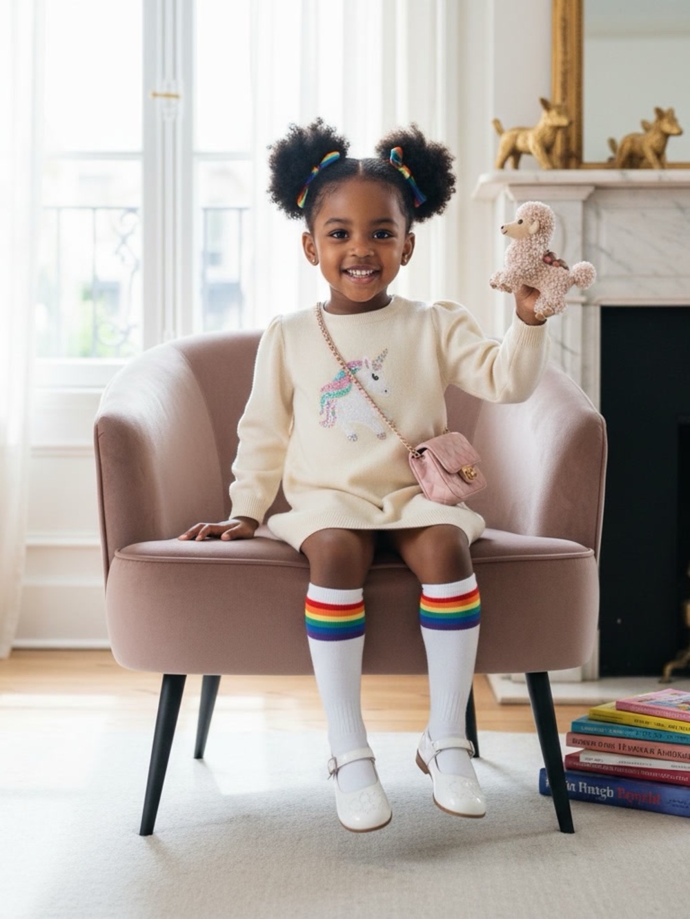Little Stocking Co. Rainbow Stripe Top Knee High Socks